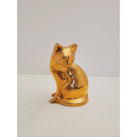 Vintage Solid Brass Cat Figurine - Attractive Aged Metal Patina - Mid Ce… - Picture 1 of 10